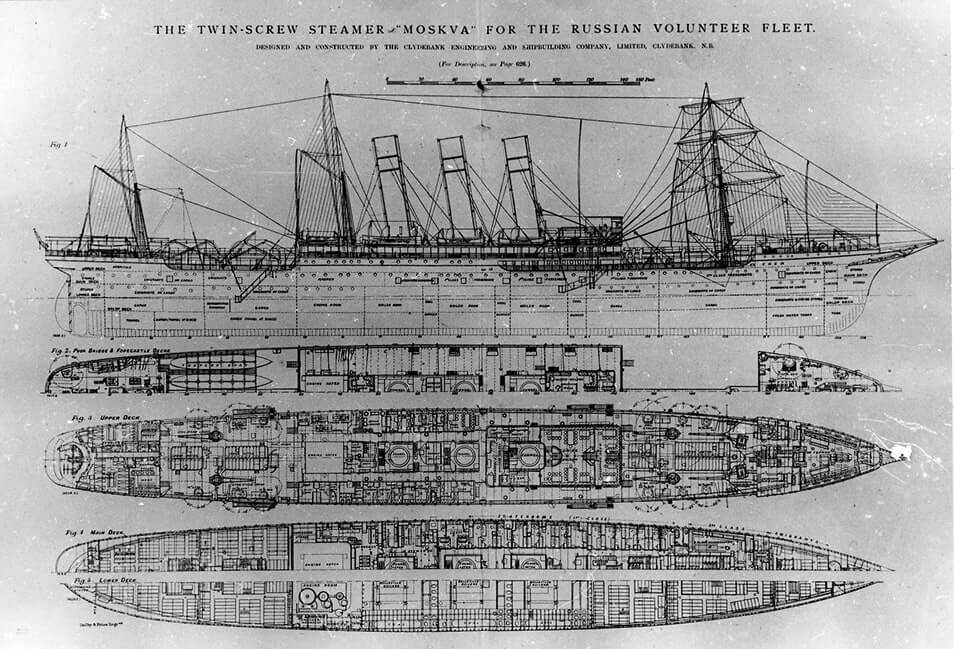 Чертеж парохода «Москва» Добровольного флота,<br class="only-desktop"> 1897–1898 годы